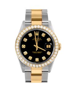 Rolex Date 34 mm Two Tone 1500-TT-BLK-DIA-AM-2CT-OYS
