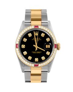 Rolex Date 34 mm Two Tone 1500-TT-BLK-DIA-AM-4RBY-OYS