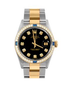 Rolex Date 34 mm Two Tone 1500-TT-BLK-DIA-AM-4SPH-OYS
