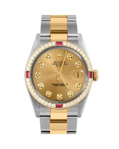 Rolex Date  mm Two Tone 1500-TT-CHM-DIA-AM-4RBY-OYS
