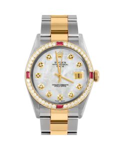 Rolex Date  mm Two Tone 1500-TT-WMOP-DIA-AM-4RBY-OYS
