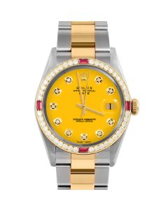 Rolex Date  mm Two Tone 1500-TT-YLW-DIA-AM-4RBY-OYS