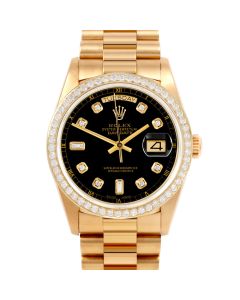 Rolex Day Date 36 mm Yellow Gold 18038-BLK-DIA-AM-BDS-PRS