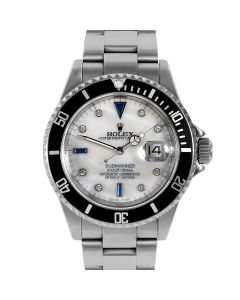 Rolex Mens Stainless Steel Submariner Mens 40 mm 16610 with Custom MOP Serti Dial on Stainless Steel Rolex Oyster Band 