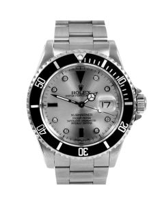 Rolex Mens Stainless Steel Submariner Mens 40 mm 16610 with Custom Silver Serti Dial on Stainless Steel Rolex Oyster Band 
