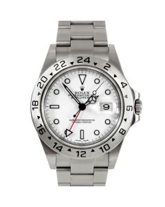 Rolex Mens Stainless Steel Explorer II Mens 40 mm 16570 with White Index Dial and 24 hour Bezel on Stainless Steel Rolex SEL Oyster Band