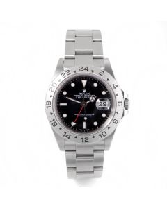 Rolex Mens Stainless Steel Explorer II Mens 40 mm 16570 with Black Index Dial and 24 hour Bezel on Stainless Steel Rolex No Holes Oyster Band 
