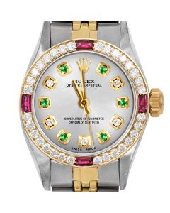Rolex Oyster Perpetual 24mm Two Tone 6700-TT-SLV-ADE-4RBY-JBL
