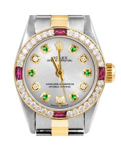 Rolex Oyster Perpetual 24mm Two Tone 6700-TT-SLV-ADE-4RBY-OYS