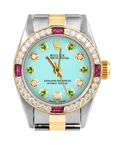 Rolex Oyster Perpetual 24mm Two Tone 6700-TT-TRQ-ADE-4RBY-OYS