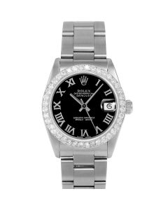 Rolex Datejust 31 mm Stainless Steel 6827-SS-BLK-ROM-2CT-OYS