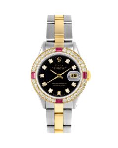 Rolex Datejust  mm Two Tone 6917-TT-BLK-DIA-SML-4RBY-OYS
